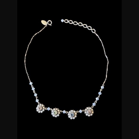Liz Palacios SF Swarovski Crystal Silver Tone Flower 15" Choker Necklace - Picture 8 of 9